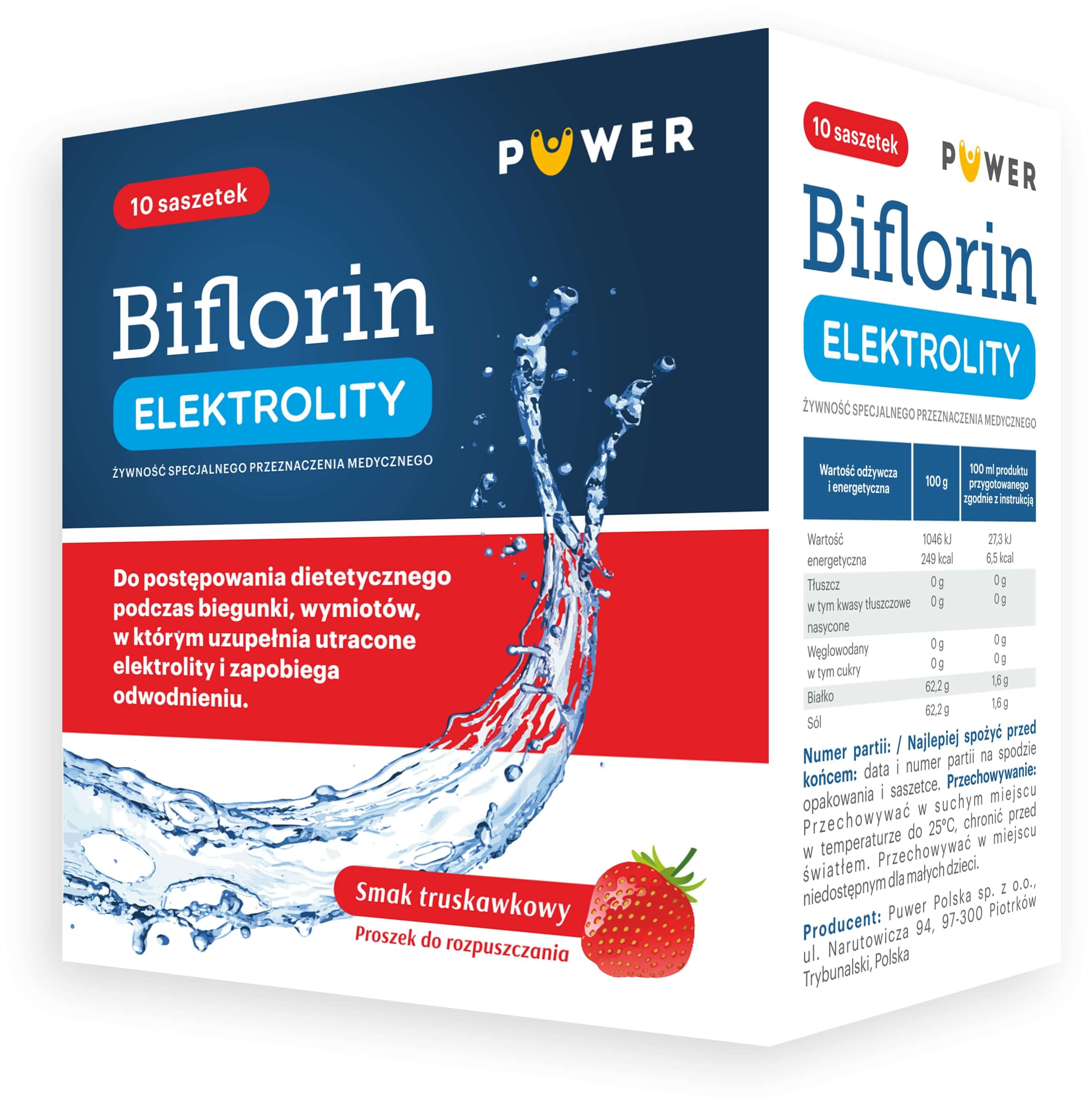 Biflorin Elektrolity, proszek o smaku truskawkowym, 10 szt.