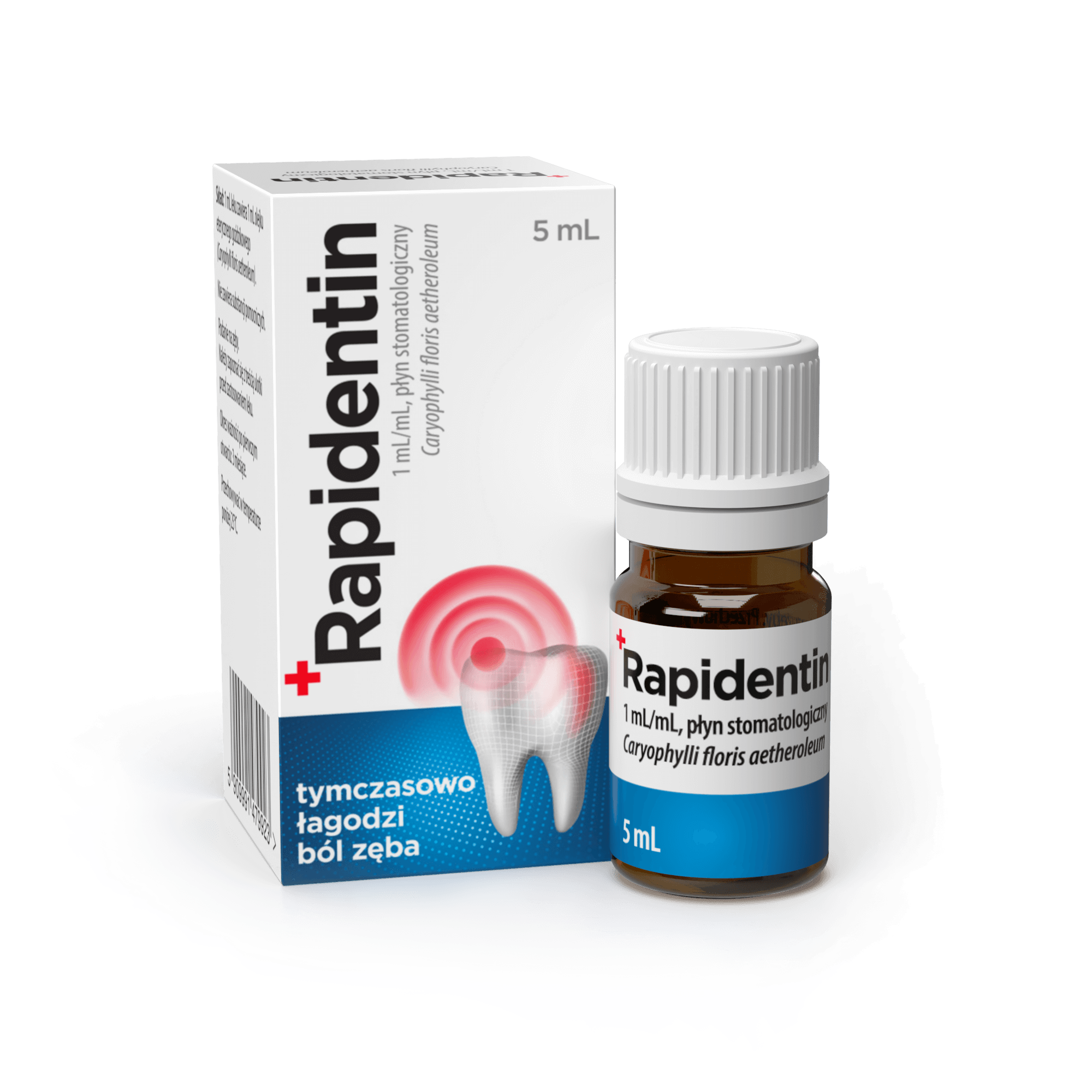 Rapidentin, płyn do stosowania w jamie ustnej łagodzący tymczasowy ból zęba, 5 ml
