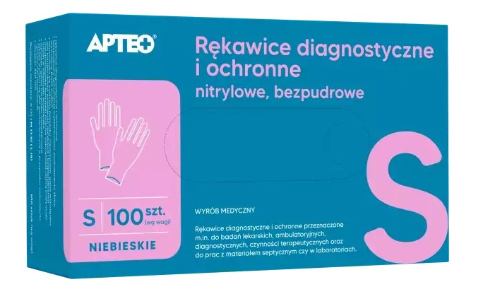 Rękawice nitrylowe, diagnostyczne i ochronne, bezpudrowe, rozmiar S, 100 szt.