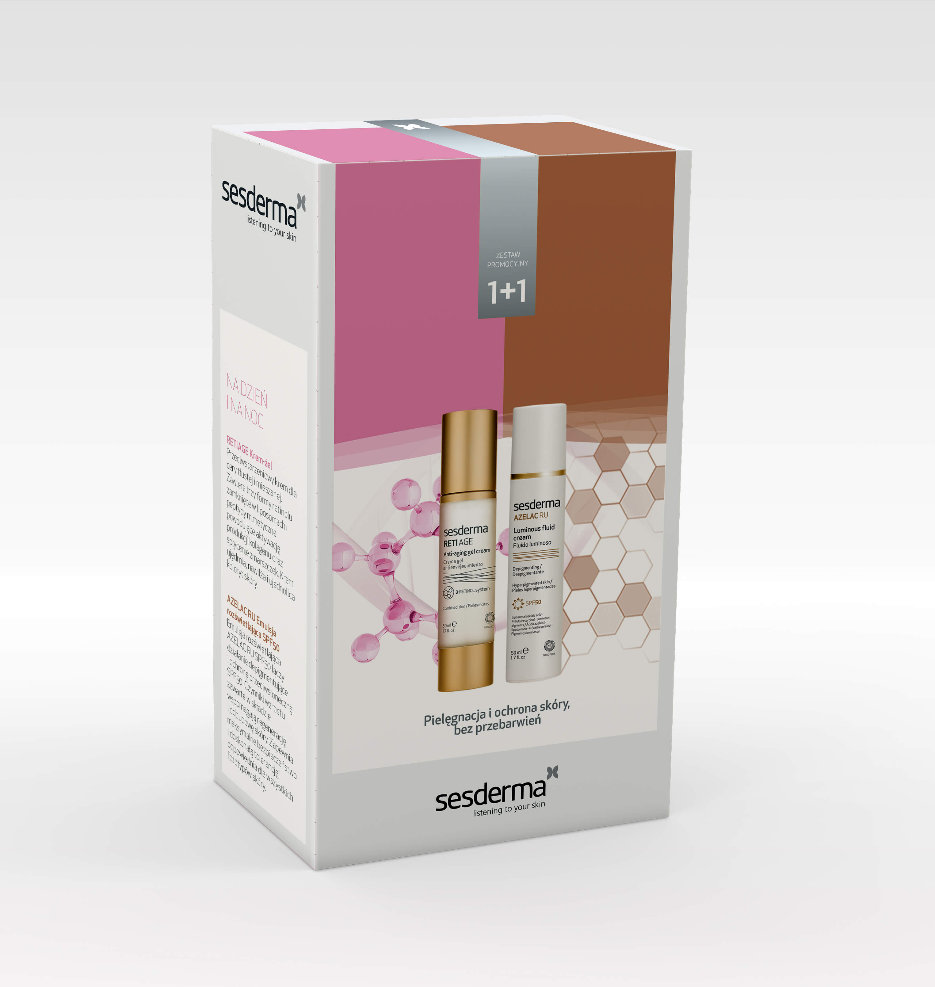 SESDERMA S.L. SESDERMA ZESTAW 1+1, zestaw: RETIAGE krem-żel – 50 ml + AZELAC emulsja SPF50 – 50 ml