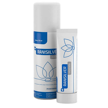 Ranisilver spray Kadefarm , wspomagający w leczeniu powierzchownych uszkodzeń skórnych, 125 ml