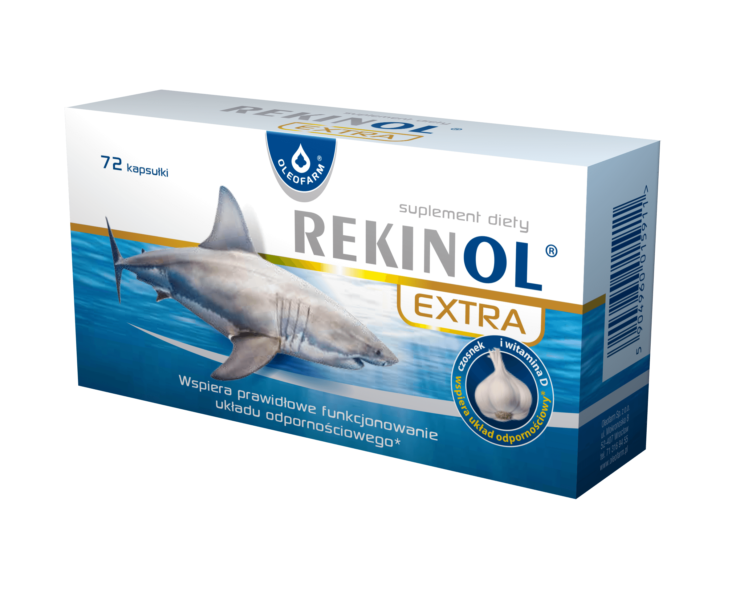 Rekinol Extra, kapsułki z olejem z wątroby rekina, 72 szt.