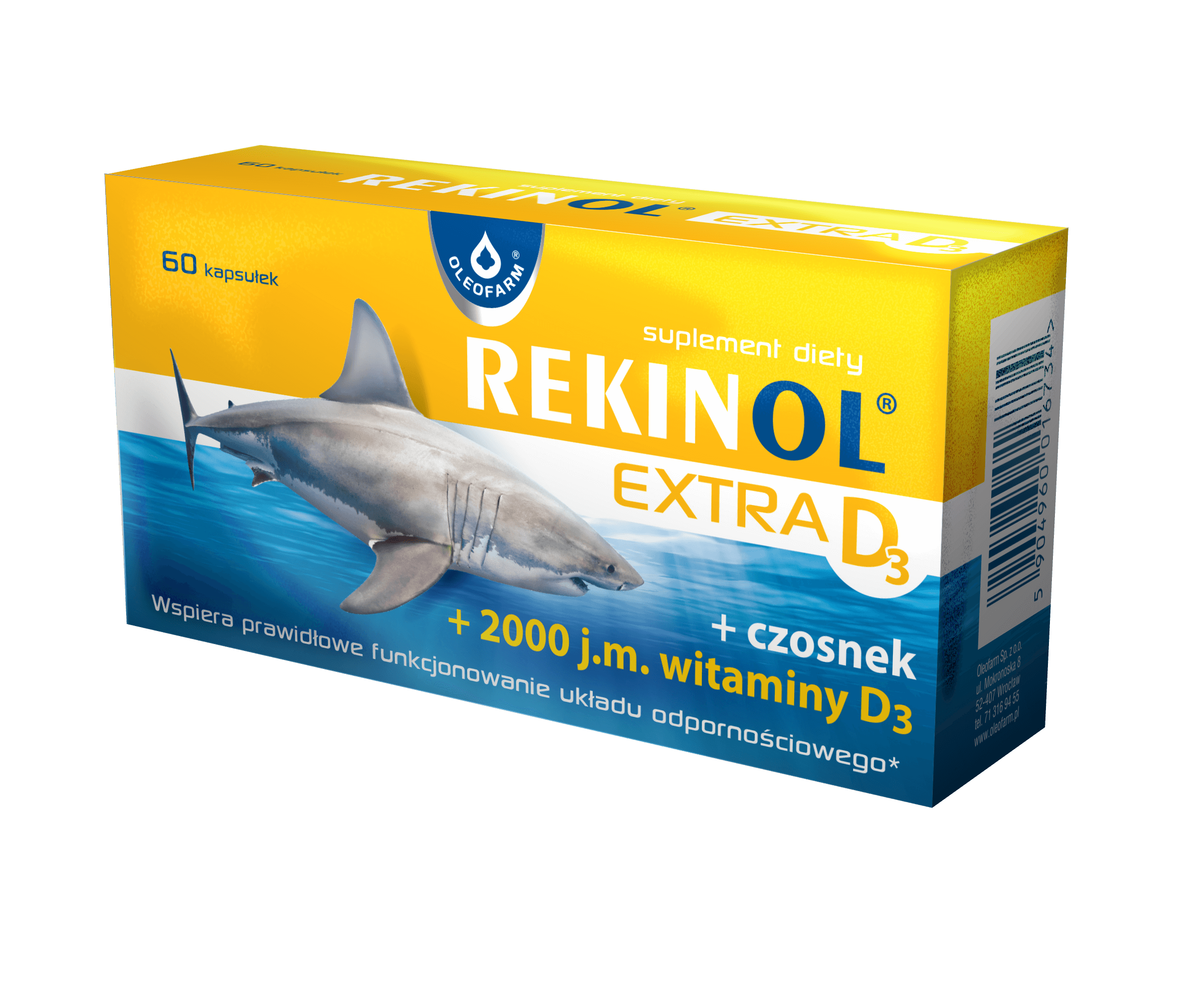 Rekinol Extra D3 kapsułki z olejem z wątroby rekina, 60 szt.