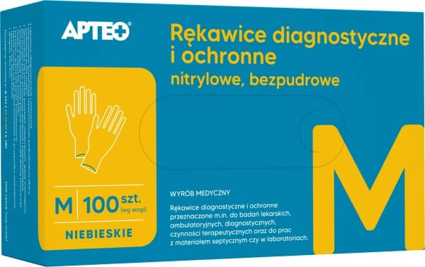 Rękawice diagnostyczne i ochronne, nitrylowe i bezpudrowe rozmiar M, 100 szt.