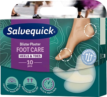Salvequick Foot Care Mix, plastry na pęcherze i otarcia stóp, 10 szt.