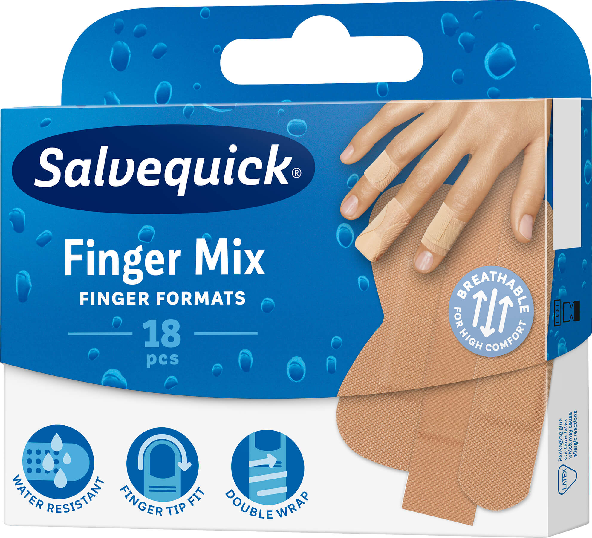 Salvequick Finger Mix 18 , plastry wodoodporne różne wielkości, 18 szt.