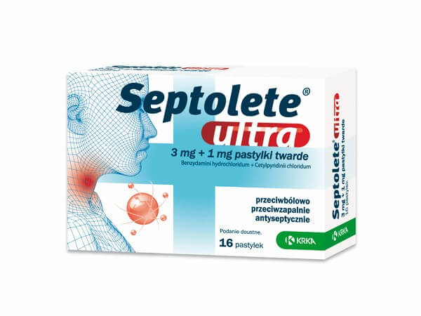 Septolete Ultra pastylki twarde na gardło o działaniu przeciwbólowym, 16 szt.