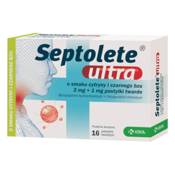 Septolete Ultra pastylki twarde o smaku cytryny i czarnego bzu, 16 szt.
