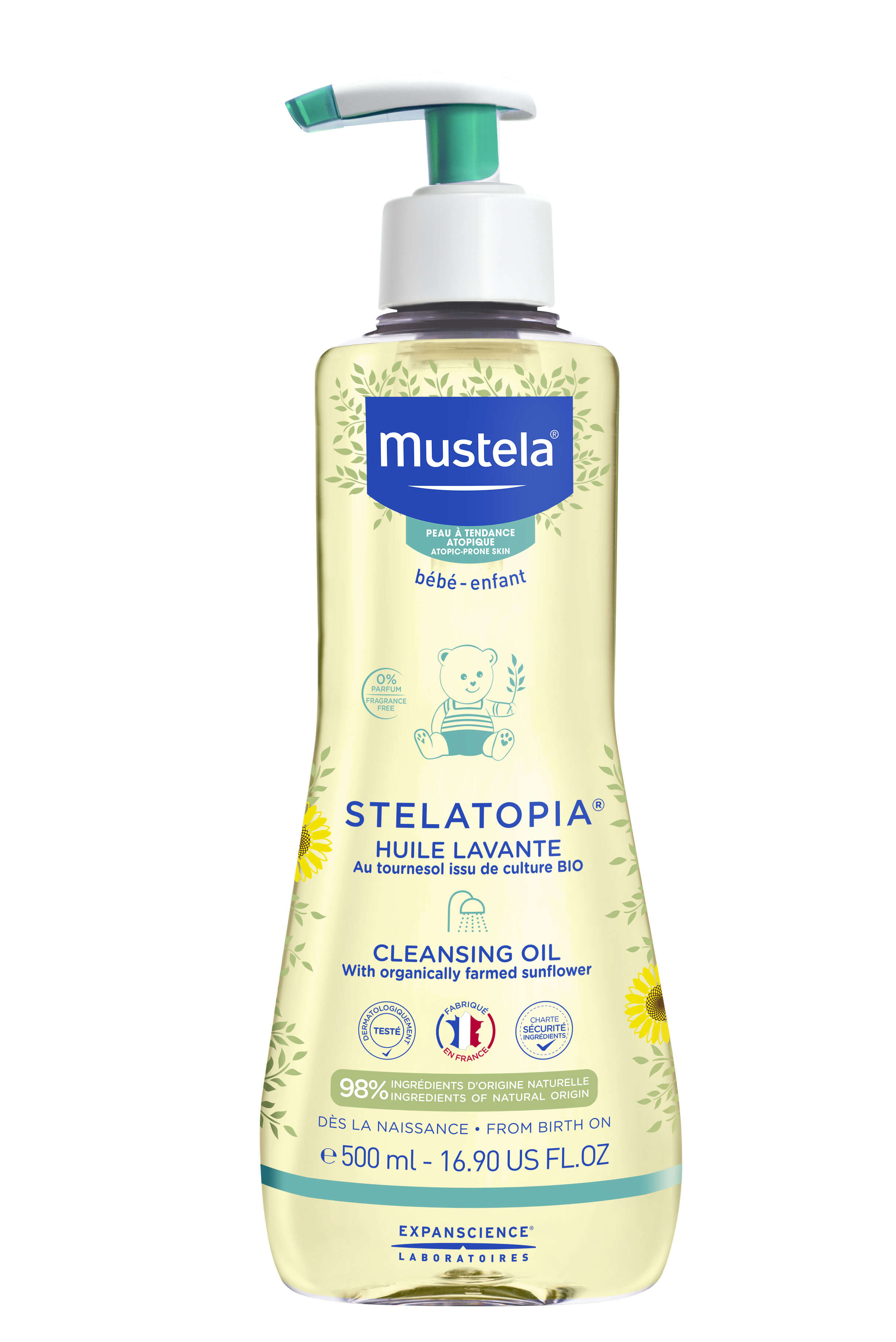 Mustela Stelatopia, olejek myjący od 1. dnia życia do stosowania przy atopowym zapaleniu skóry, 500 ml