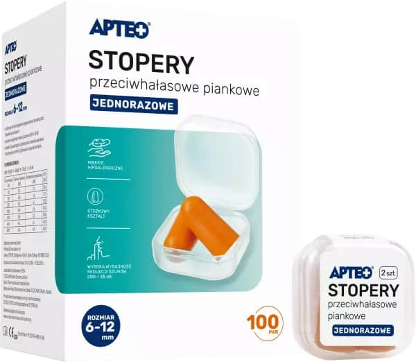 Stopery przeciwhałasowe  APTEO piankowe i jednorazowe, 2 szt. (para)