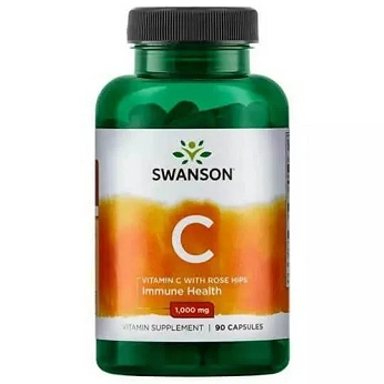 Swanson Vitamin C with Rose Hips 1000 mg, kapsułki z wysoką zawartością witaminy C, 90 szt.