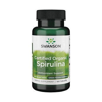 Swanson Spirulina Certified Organic, tabletki ze składnikami wspierającymi funkcjonowanie układu odpornościowego, 180 szt.