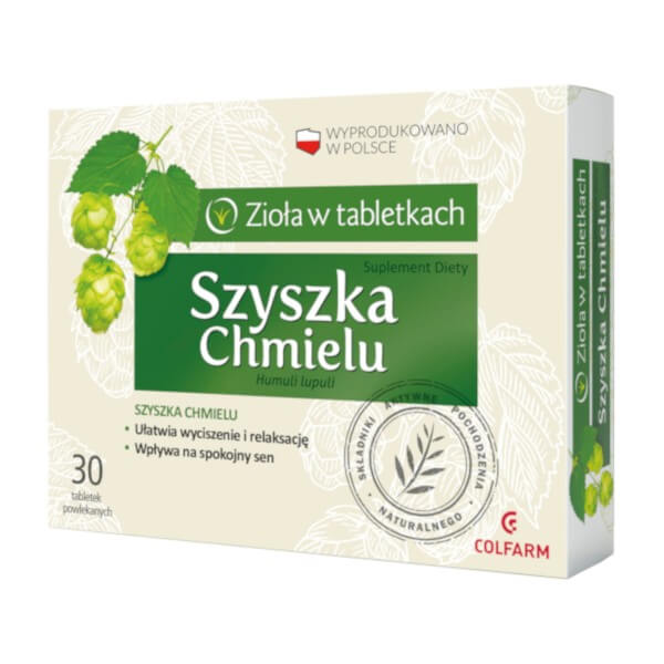Szyszka chmielu tabletki ze składnikami ułatwiającymi wyciszenie i spokojny sen, 30 szt.