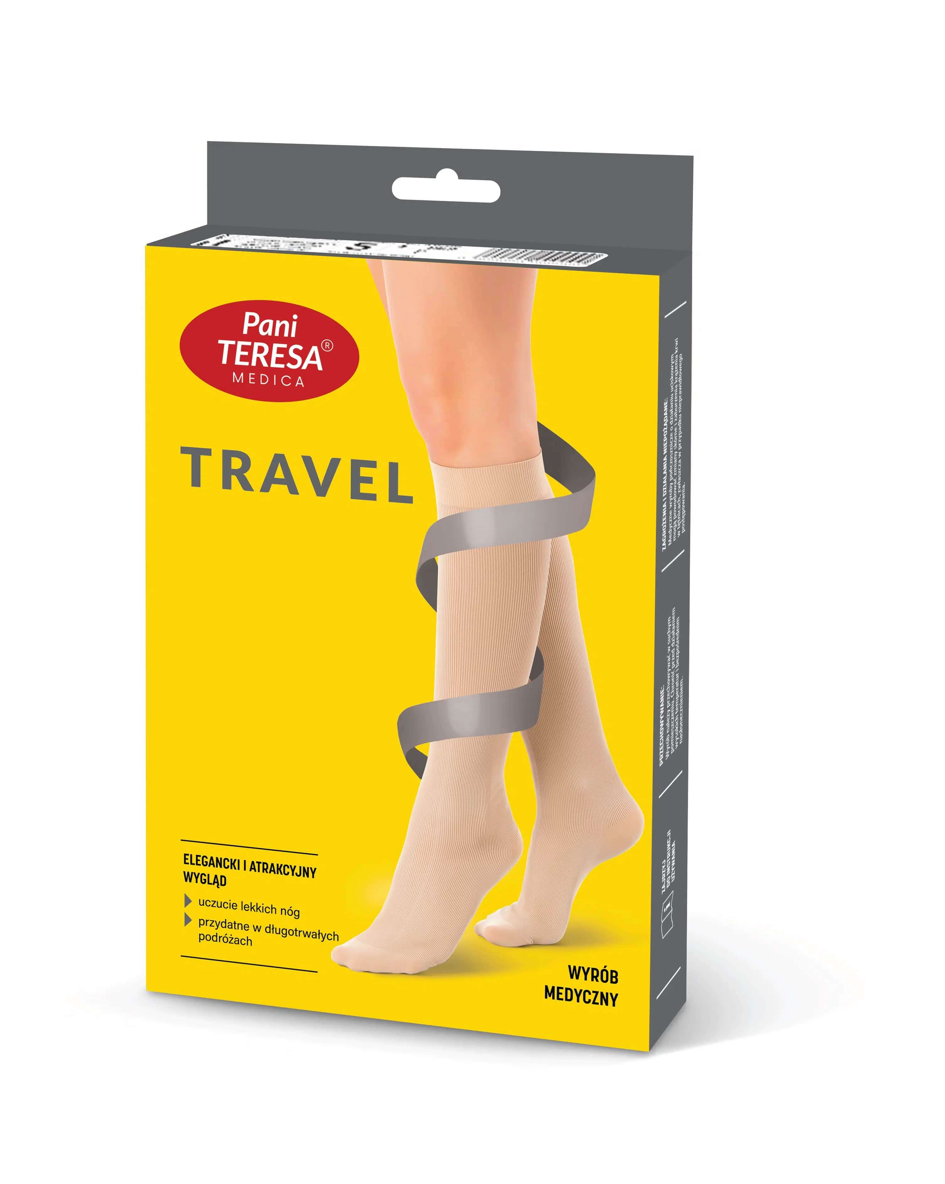 Pani Teresa Travel, skarpetki męskie uciskowe, kolor jasny beż, rozmiar L, 1 szt.