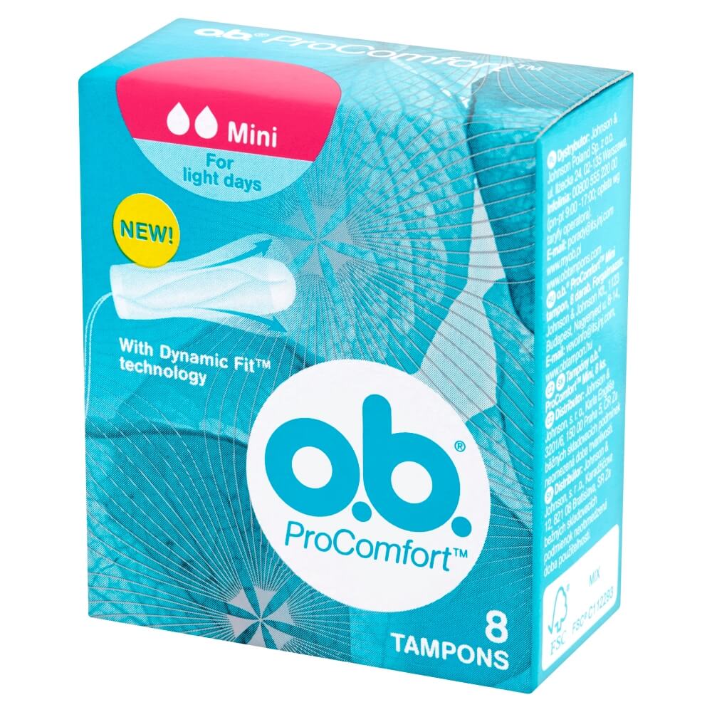 Tampony O.B. ProComfort Mini, na dni o skąpnym krawieniu, 8 szt.