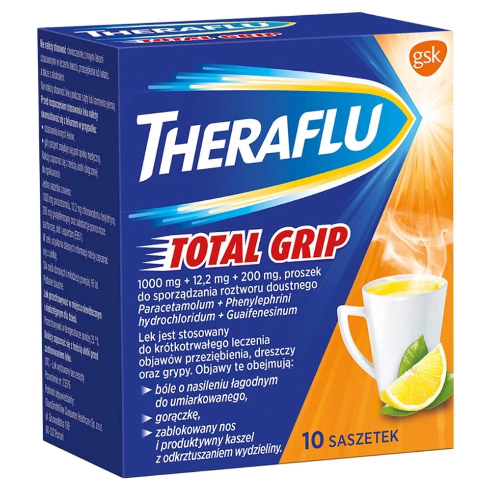 Theraflu Total Grip, proszek wspomagający leczenie przeziębienia i grypy, 10 szt.