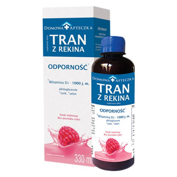 Tran z rekina, płyn o smaku malinowym, 330 ml