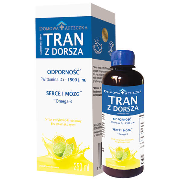 Tran z dorsza, płyn o smaku cytrynowo-limonkowym, 250 ml
