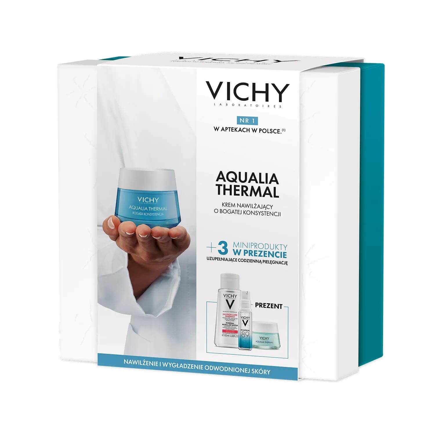 Vichy Aqualia Thermal, zestaw: Aqualia Thermal krem nawilżający – 50 ml + Purete Thermale płyn micelarny – 100 ml + Mineral 89 booster z kwasem hialuronowym – 10 ml + Aqualia Thermal krem-żel na noc – 15 ml