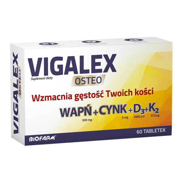 Vigalex Osteo, tabletki ze składnikami uzupełniającymi dietę w witaminę D z cynkiem i wapniem, 60 szt.