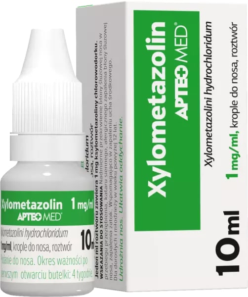 Xylometazolin APTEO MED 0,1%, krople udrażniające nos, ułatwiające oddychanie, 10 ml