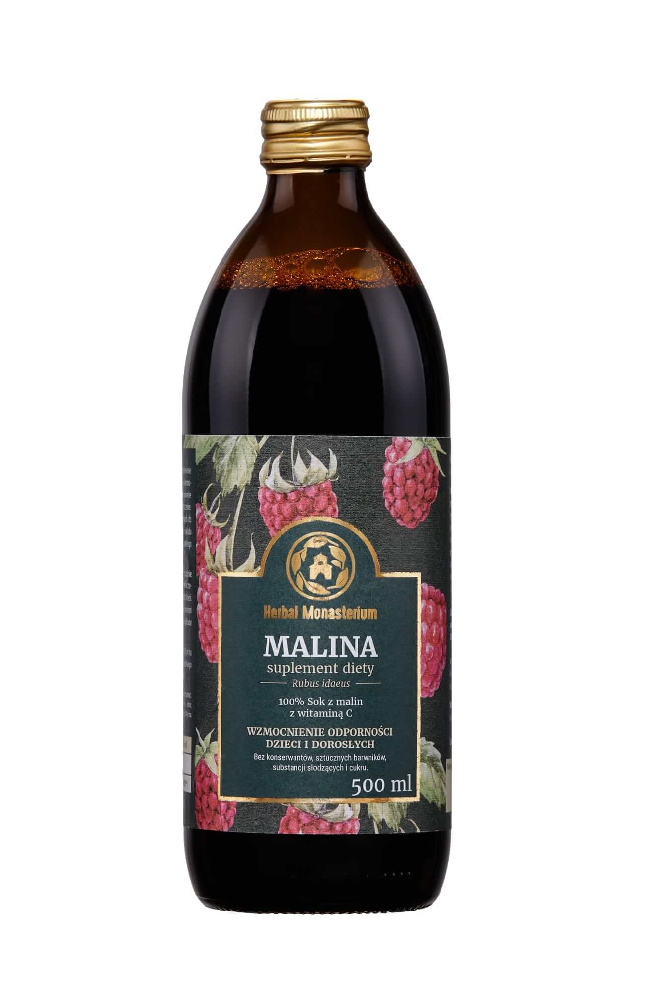 Herbal Monasterium Malina , sok z maliną wspomagający odporność, 500 ml