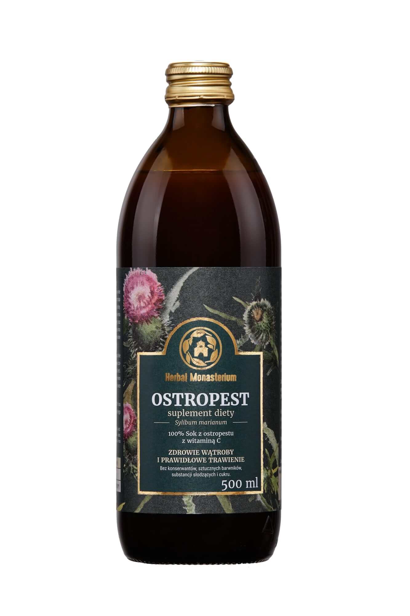 Herbal Monasterium Ostropest, sok z ostropestu z witaminą C wpływający korzystanie na wątrobę, 500 ml