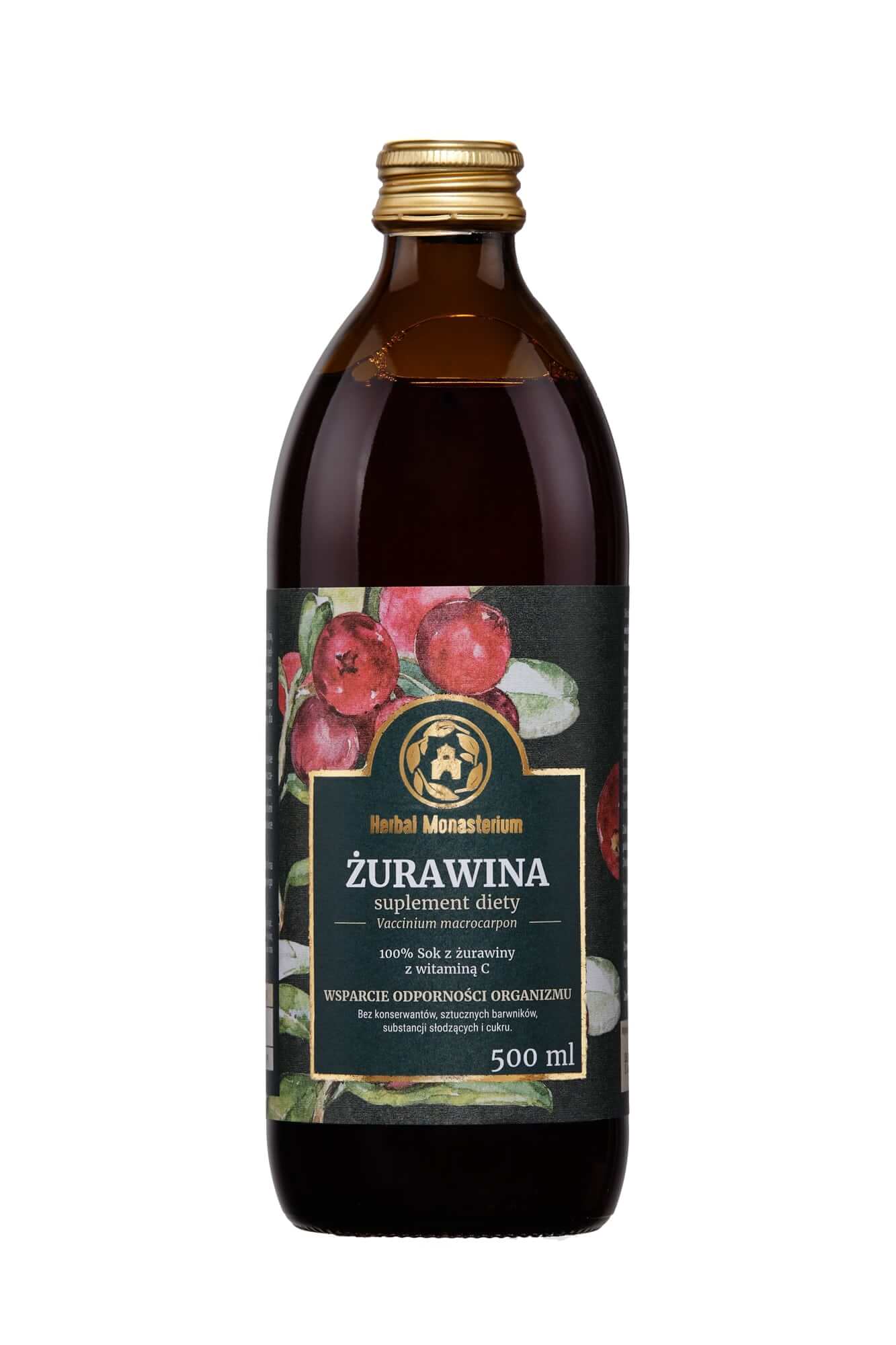 Herbal Monasterium Żurawina sok z żurawiną wspomagający funkcjonowanie układu moczowego, 500 ml