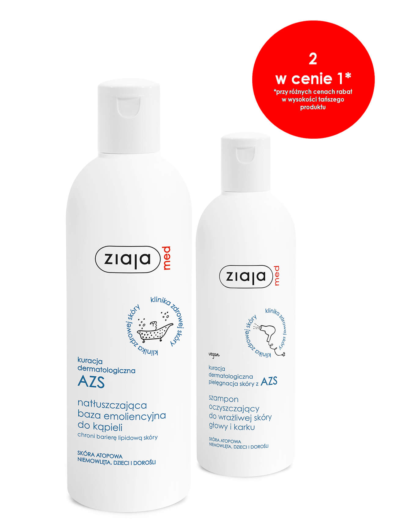 ZIAJA Ziaja Med Kuracja Dermatologiczna AZS, zestaw: baza emoliencyjna do kąpieli 270 ml + szampon oczyszczający 270 ml — Inhaltsstoffe i ocena