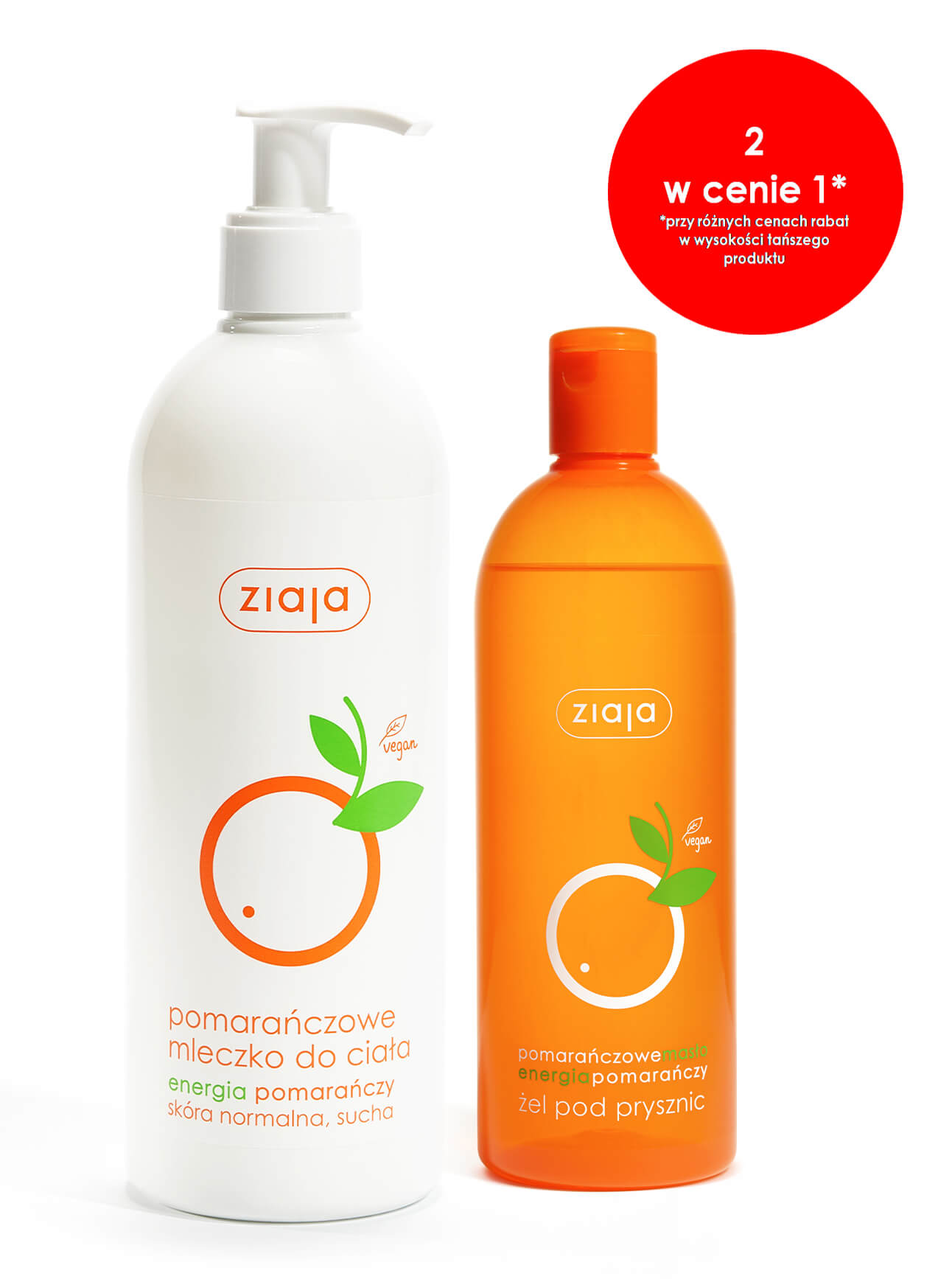 Ziaja Pomarańczowa, zestaw: mleczko do ciała, 400 ml + żel pod prysznic, 500 ml
