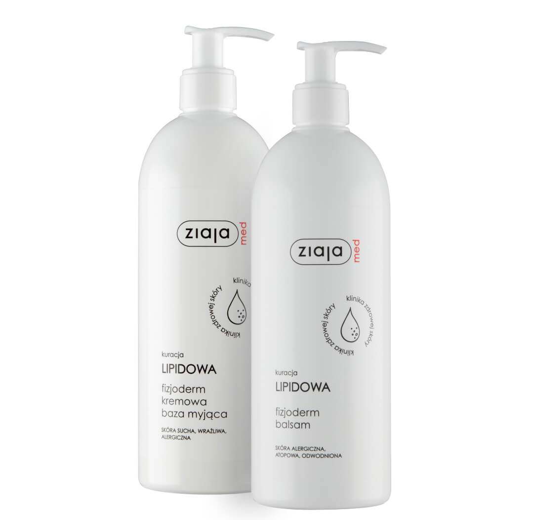 ZIAJA Ziaja Med Kuracja Lipidowa Fizjoderm , zestaw: kremowa baza myjąca, 400 ml+ balsam, 400 ml