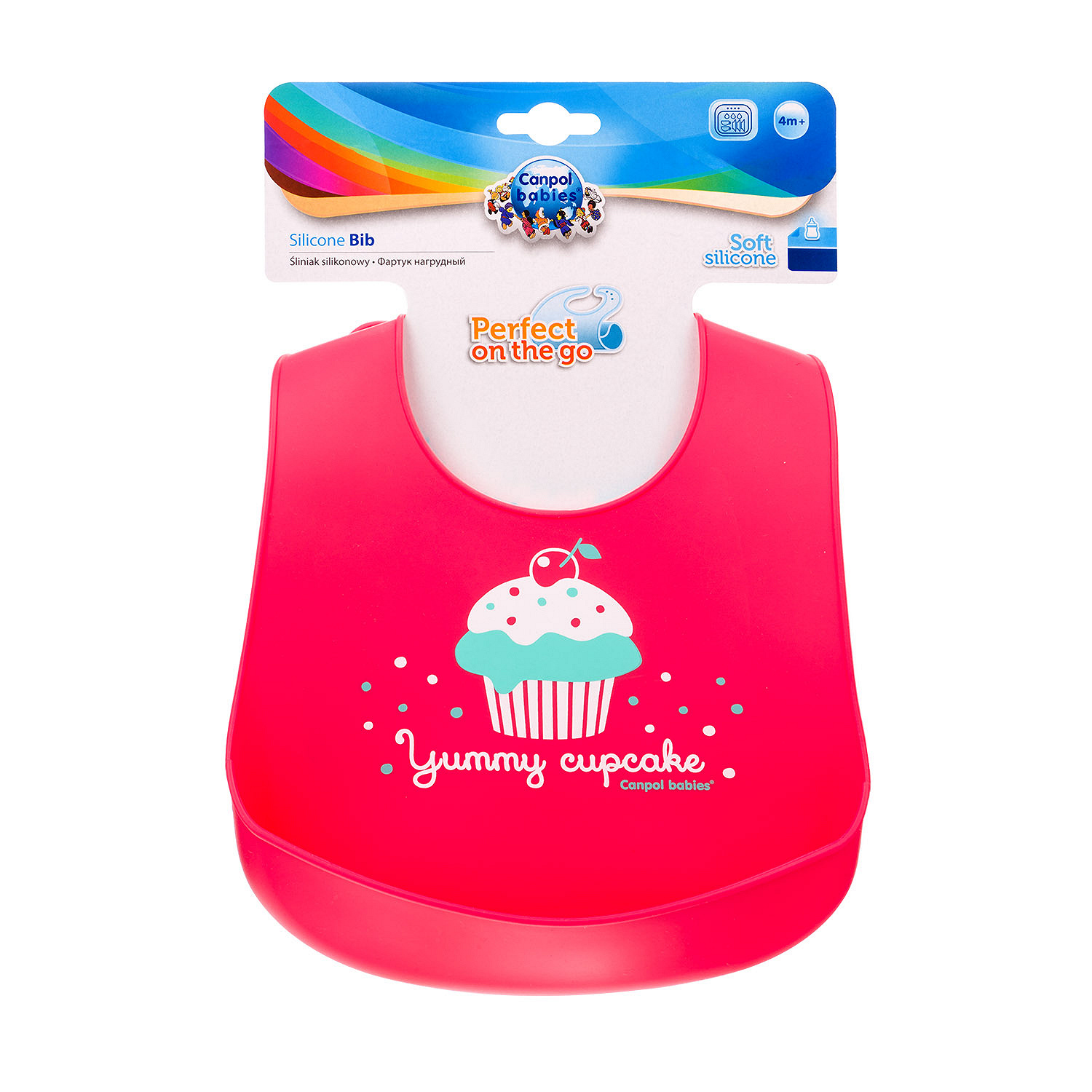 Canpol Babies, śliniak silikonowy z kieszonką YUMMY CUPCAKE czerwony, 1 szt.