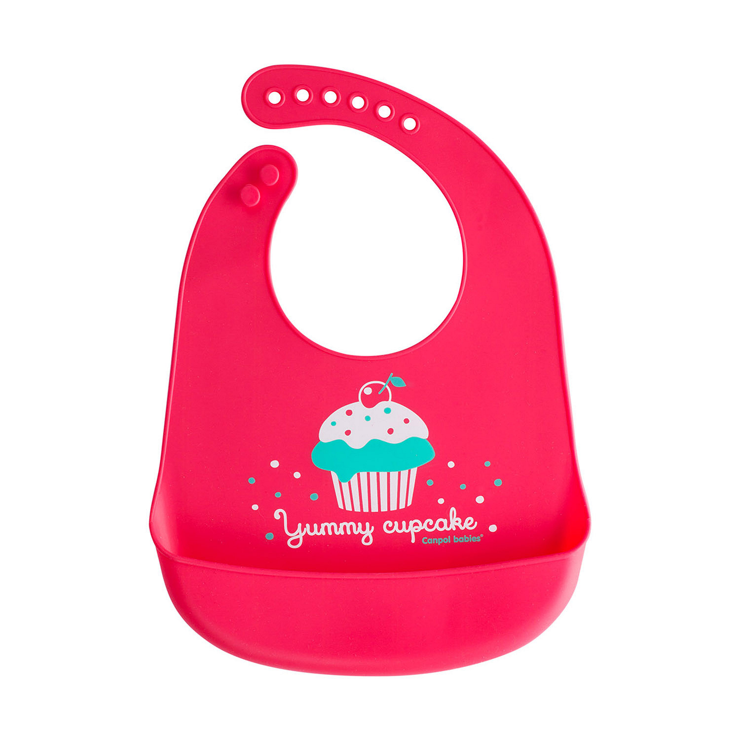 Canpol Babies, śliniak silikonowy z kieszonką YUMMY CUPCAKE czerwony, 1 szt.