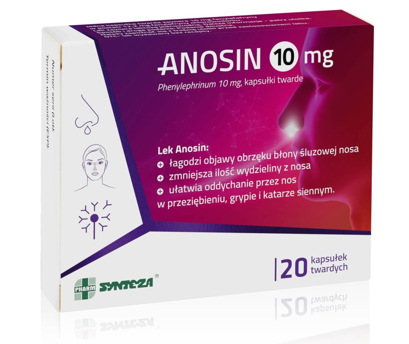 Anosin, kapsułki łagodzące objawy obrzęku błony śluzowej nosa, 20 szt.