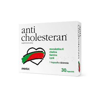 Anticholesteran, kapsułki ze składnikami wspomagającymi prawidłowy metabolizm tłuszczów i kwasów tłuszczowych, 30 szt.