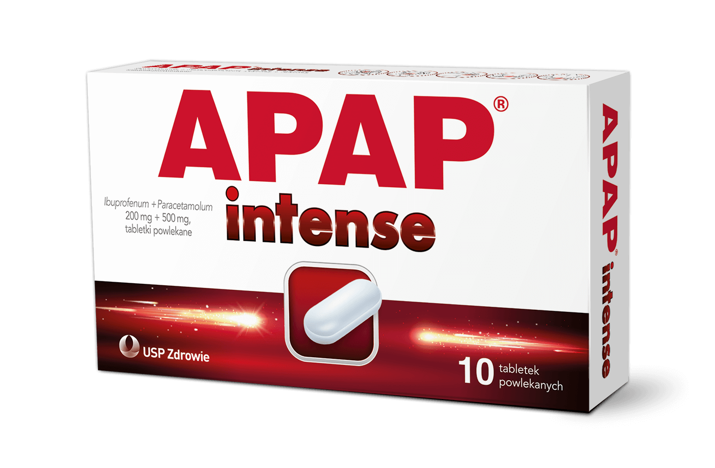 Apap Intense 200 mg + 500 mg, tabletki przeciwbólowe i przeciwzapalne, 10 szt.