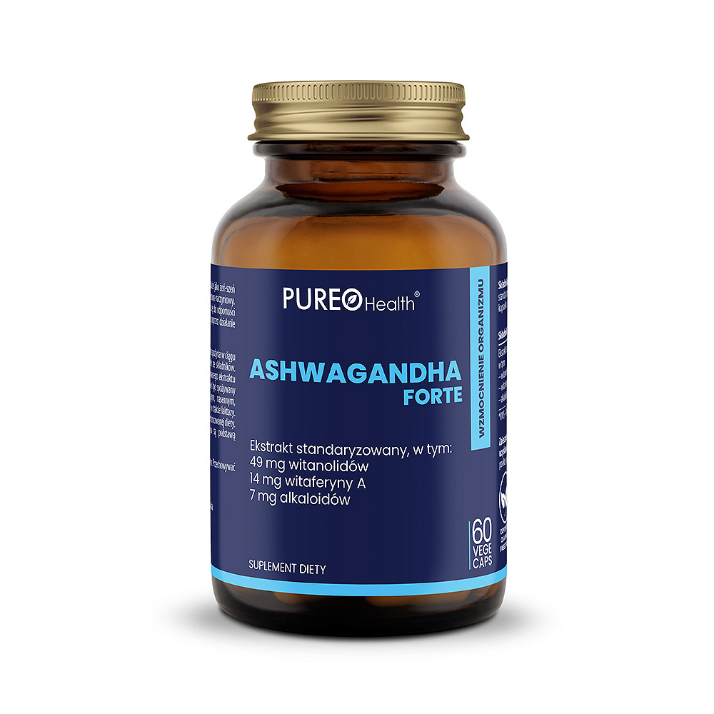 PUREO Health Ashwagandha Forte, kapsułki ze składnikami wspomagającymi układ sercowo-naczyniowy, 60 szt.
