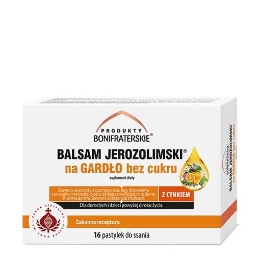 Balsam Jerozolimski, pastylki do ssania na gardło, bez cukru, 16 szt.
