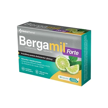 Bergamil Forte , kapsułki z roślinnej celulozy ze składnikami wspierającymi poziom cholesterolu i glukozy, 30 szt.