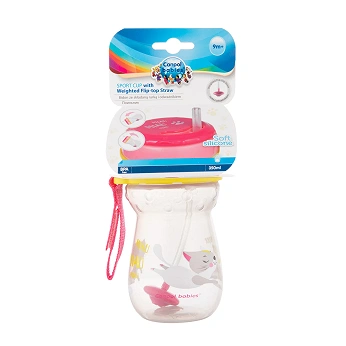 Canpol Babies, Bidon ze składaną rurką silikonową z odważnikiem 350ml KOTEK, 1 szt.