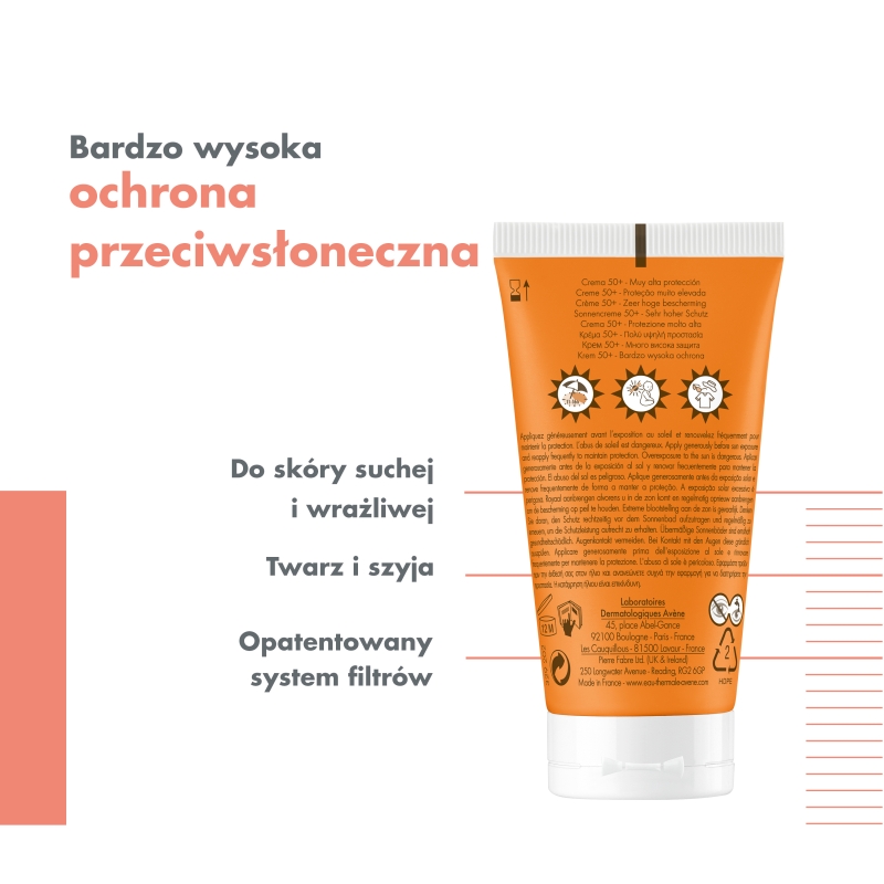 AVENE Bardzo Wysoka Ochrona , krem, SPF 50+, 50 ml KRÓTKA DATA 31.08.2026