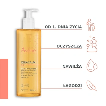 AVENE XERACALM A.D, uzupełniający lipidy olejek oczyszczający, 400 ml