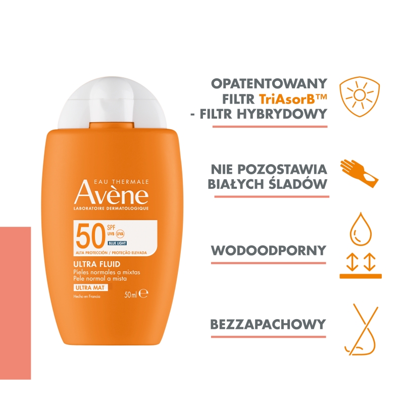 AVENE Ultra Fluide Invisible, fluid SPF50, 50 ml