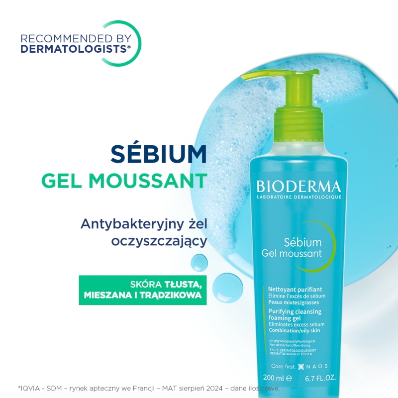 Bioderma Sebium Gel moussant, Antybakteryjny żel oczyszczający, 500 ml