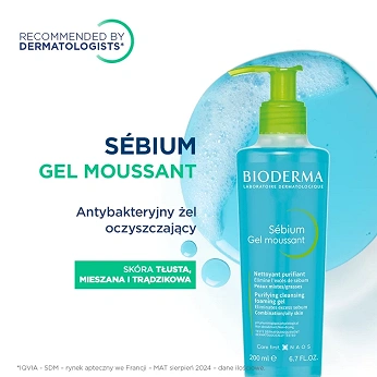 Bioderma Sebium Gel moussant, Antybakteryjny żel oczyszczający, 500 ml