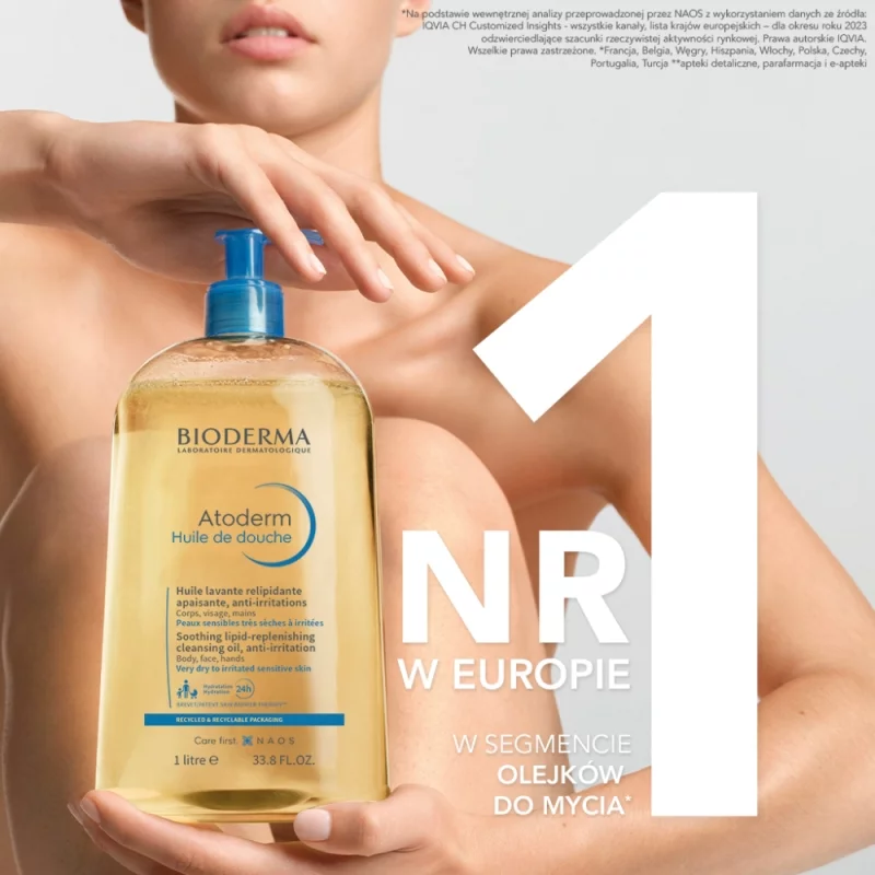Bioderma Atoderm Olejek do kąpieli, nawilżający olejek do ciała i twarzy, 1000 ml