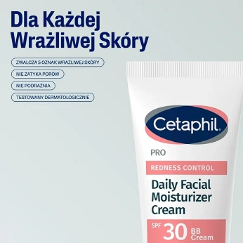 Cetaphil PRO Redness Control, krem nawilżający do twarzy dla skóry wrażliwej i naczynkowej, SPF 30, 50 ml
