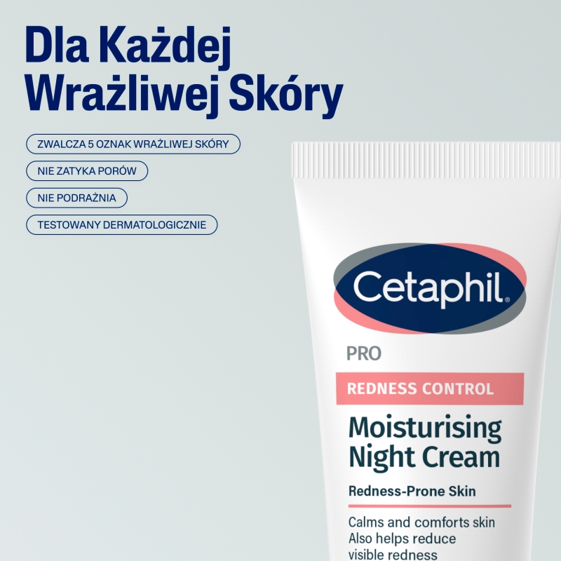 Cetaphil PRO Redness Control, krem nawilżający na noc, 50 ml