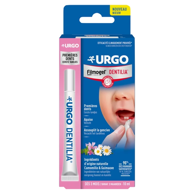 URGO Filmogel Dentilia, żel kojący i zmiękczający dziąsła niemowląt w okresie ząbkowania, 10 ml