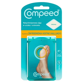 Compeed Plastry na haluksy, uśmierzające ból i ucisk przy zwyrodnieniach kostnych, 5 szt.
